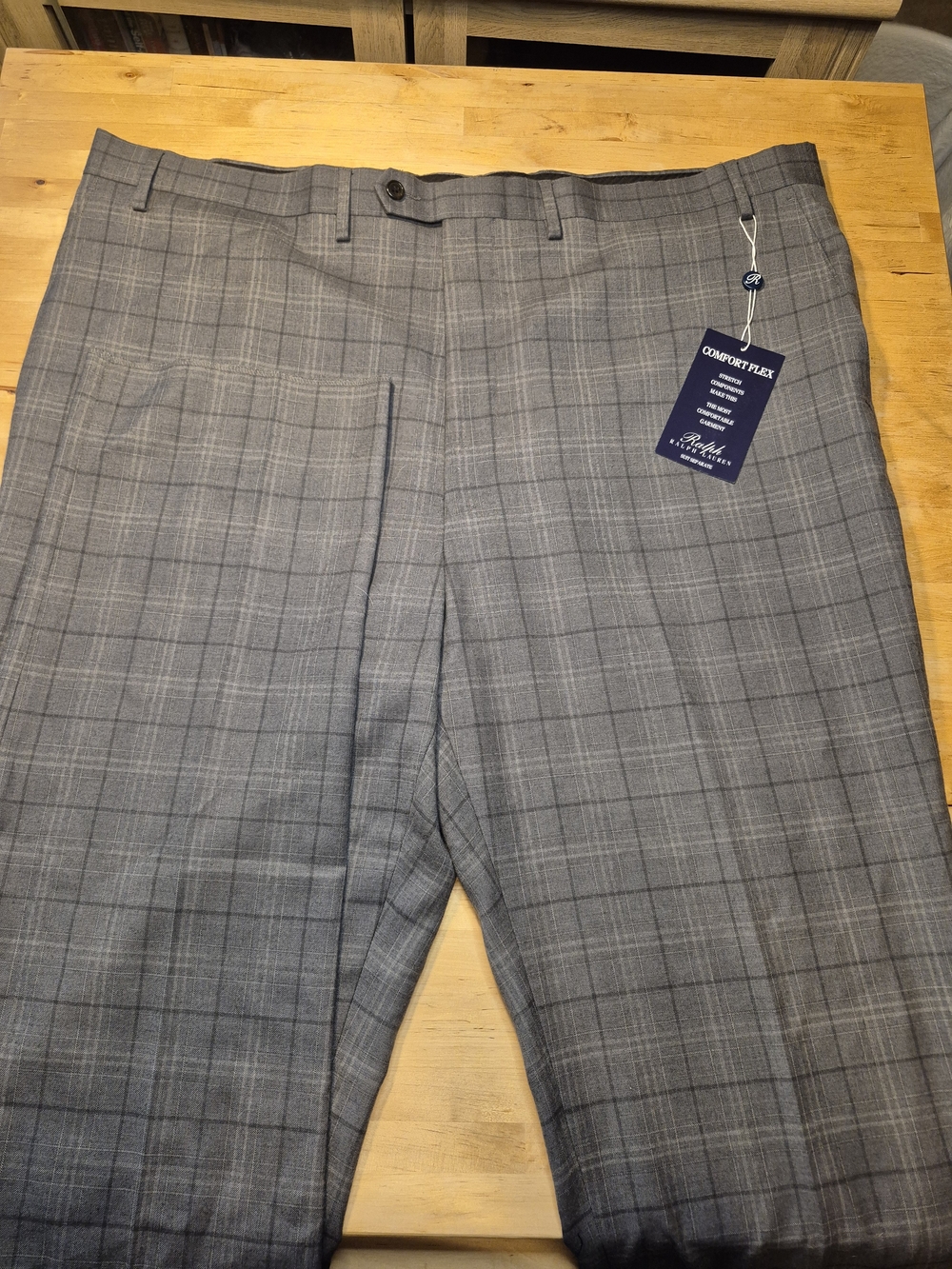 Ralph Lauren Gray Plaid Men's Dress Pants 48 Long (Unhemmed) 3806